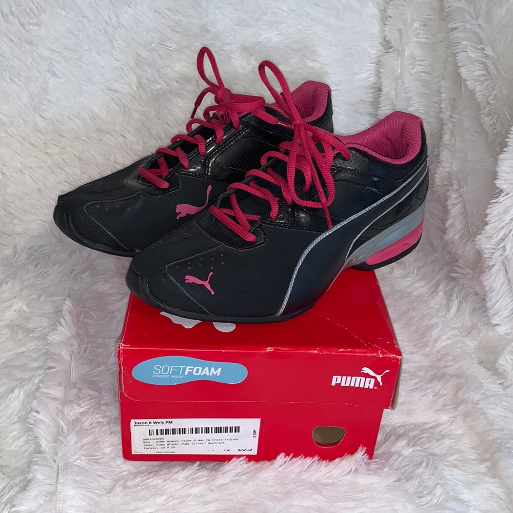 Puma Womens Tazon 6 Cross Trainer. Sz 10. Like New. Black/Silver/Beetroot Purple